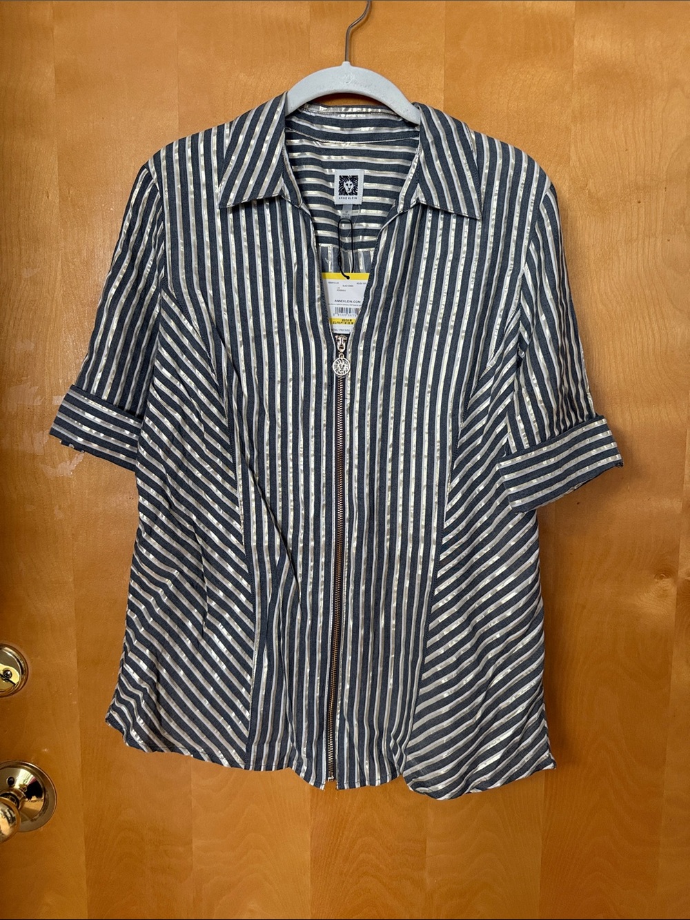 Anne Klein Black and Gold Striped Button-Front Shirt